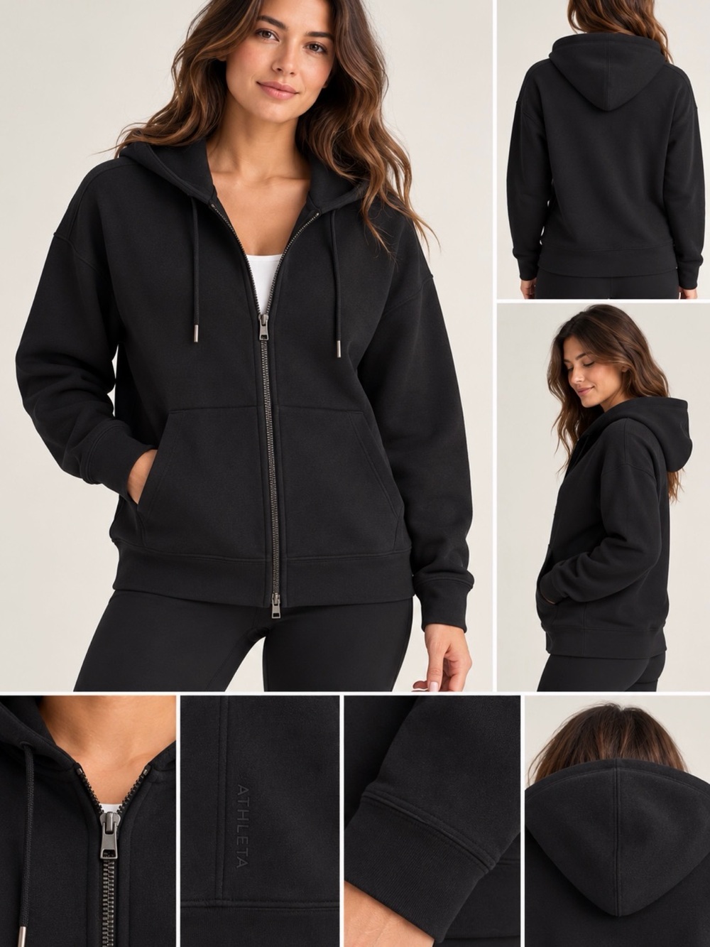 Athleta Black Full-Zip Hoodie Jacket